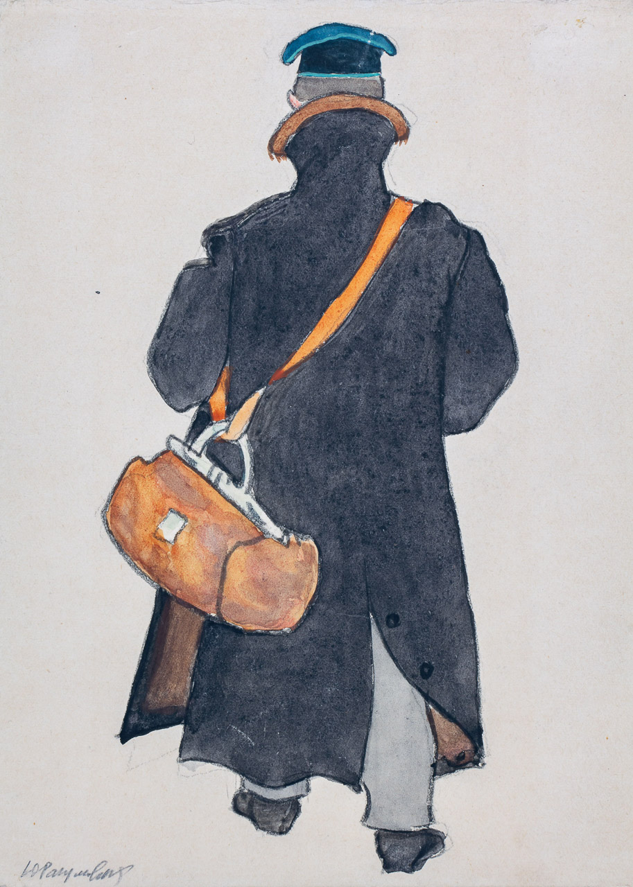 Серия "На улице". Мужская фигура с саквояжем. 1920-е.